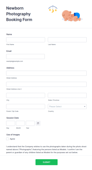 Newborn Photography Booking Form Template