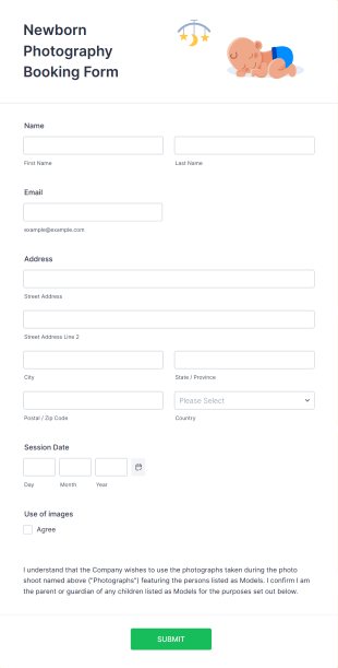 Newborn Photography Booking Form Template