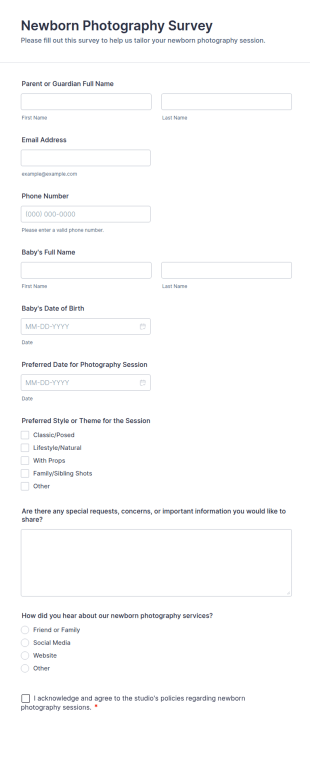 Newborn Photography Survey Form Template