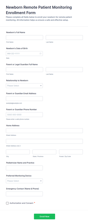 Newborn Remote Patient Monitoring Enrollment Form Template