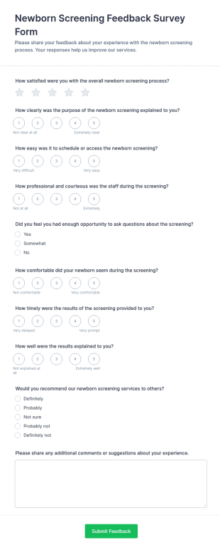 Newborn Screening Feedback Form Template