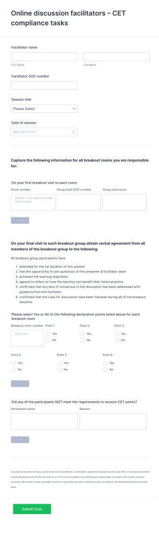 CET Declaration Form Template