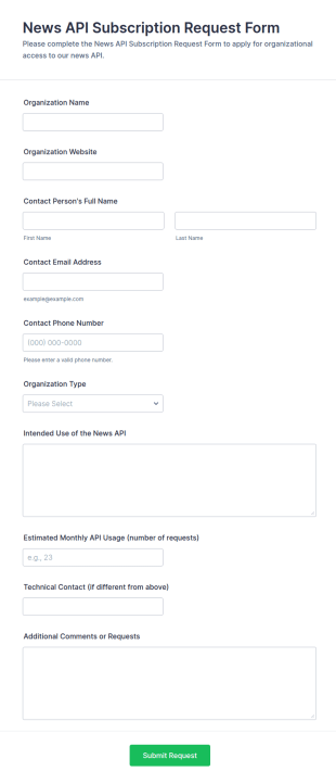 News API Subscription Request Form Template