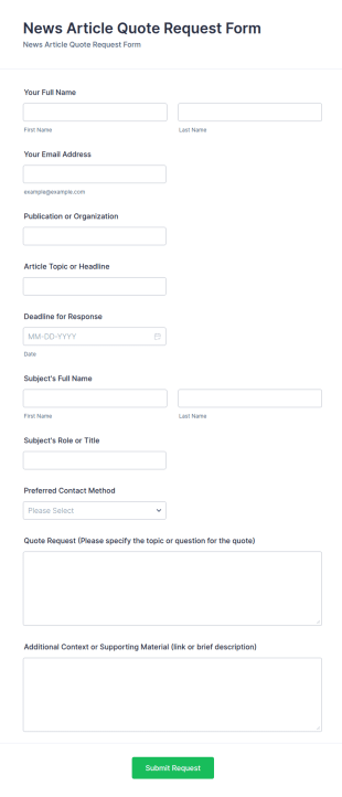 News Article Quote Request Form Template