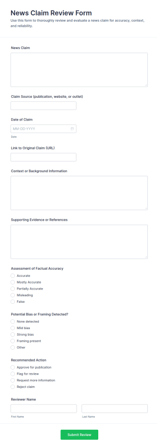 News Claim Review Form Template