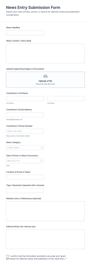 News Entry Submission Form Template