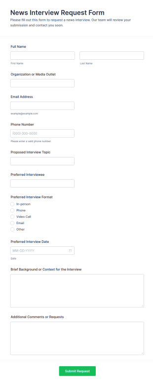 News Interview Request Form Template