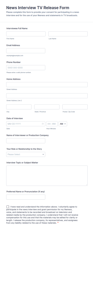 News Interview TV Release Form Template