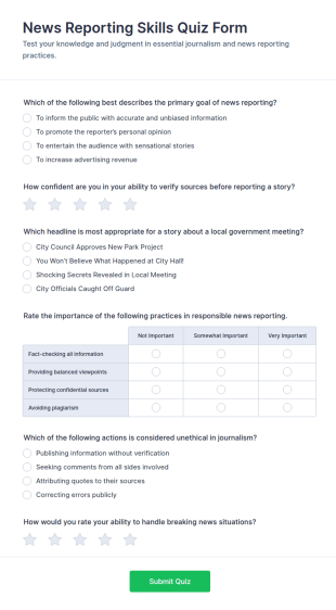 News Reporting Skills Quiz Form Template