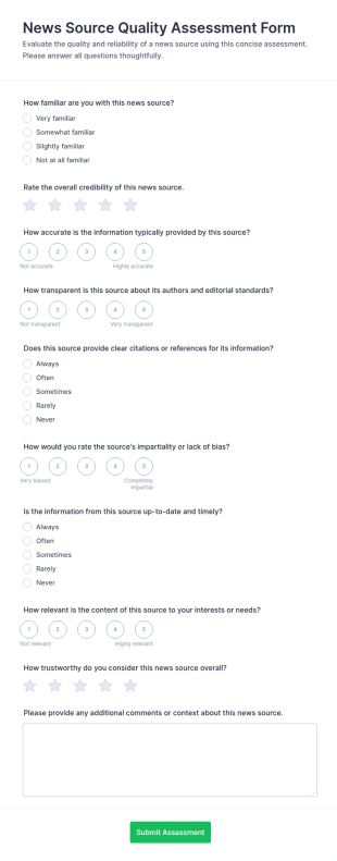 News Source Quality Assessment Form Template