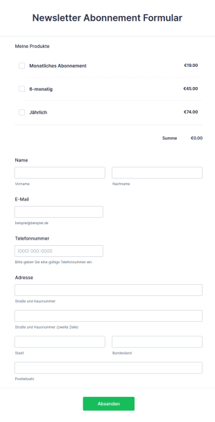 Newsletter Abonnement Formular