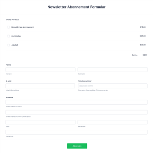 Newsletter Abonnement Formular