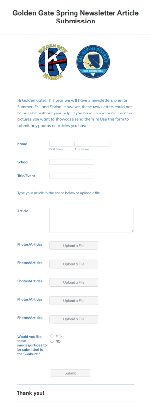 Newsletter Article Submission Form Template