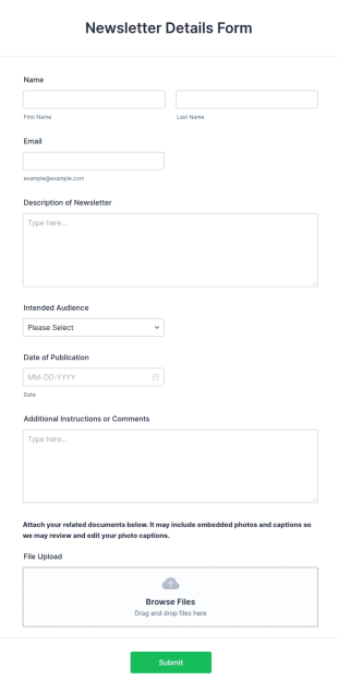 Newsletter Details Form Template