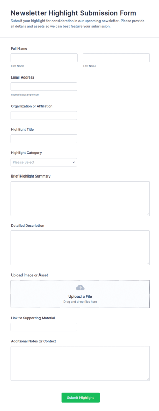 Newsletter Highlight Submission Form Template
