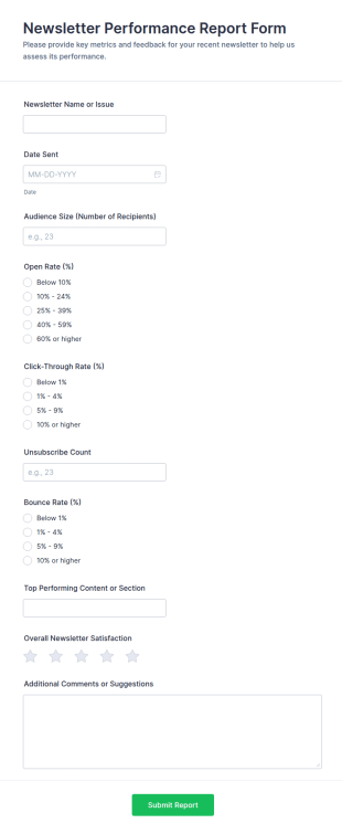 Newsletter Performance Report Form Template