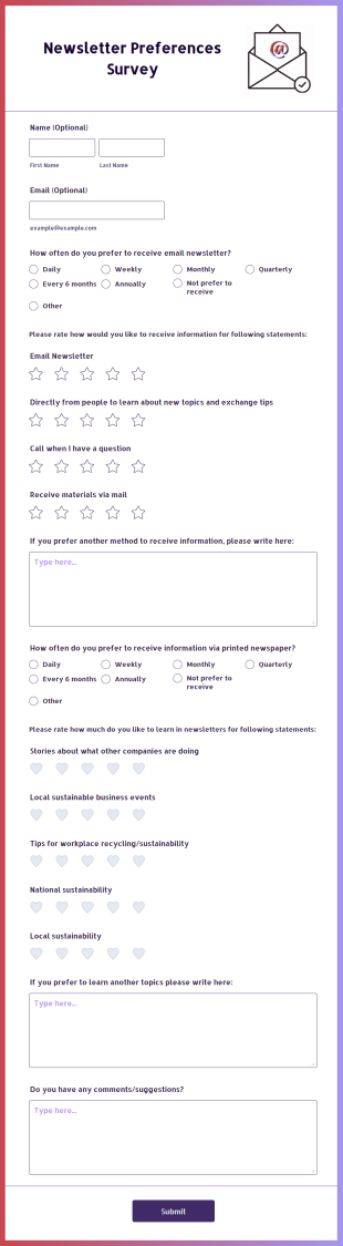 Newsletter Preferences Survey Form Template