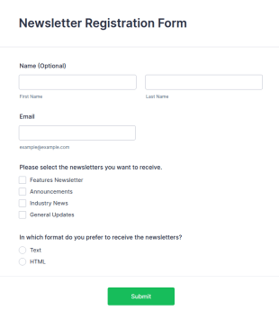 Newsletter Registration Form Template