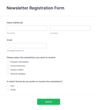 Newsletter Registration Form Template