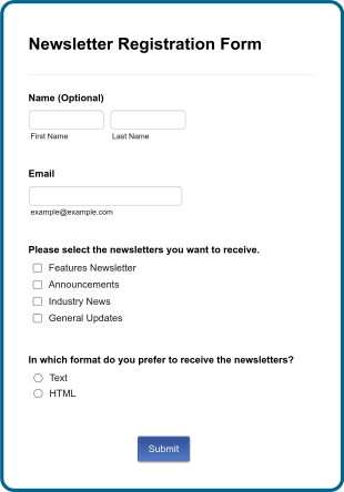 Newsletter Registration Form Template