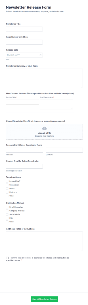 Newsletter Release Form Template