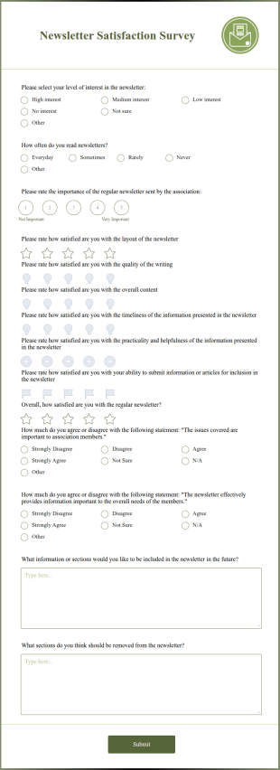 Newsletter Satisfaction Survey Form Template