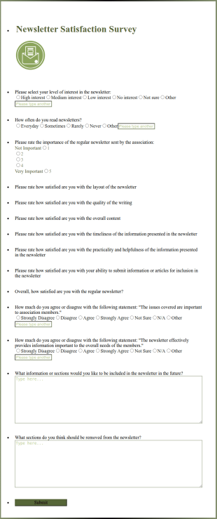 Newsletter Satisfaction Survey Form Template