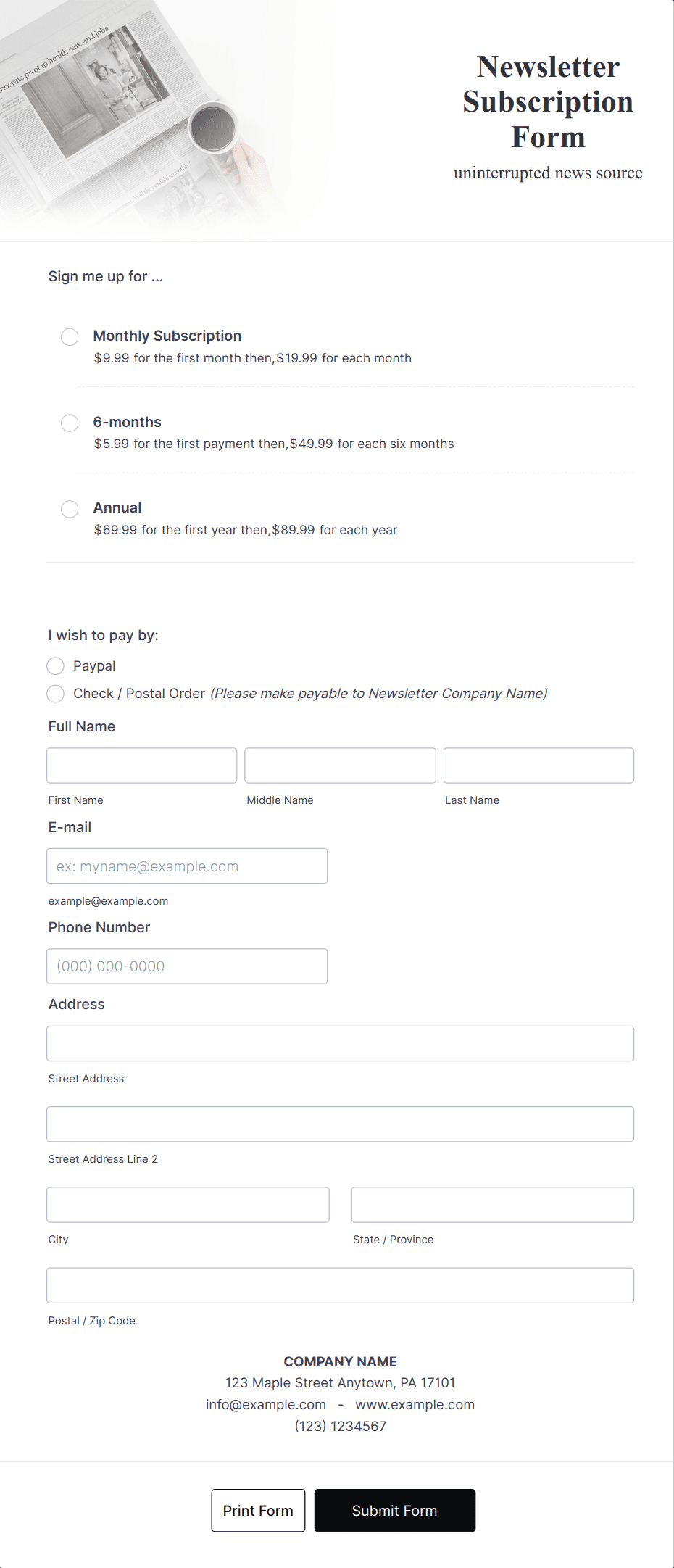 Newsletter Subscription Form Template | Jotform