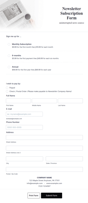 Newsletter Subscription Form Template