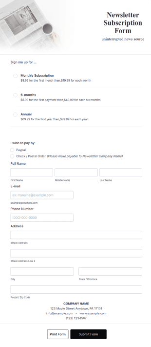 Newsletter Subscription Form Template