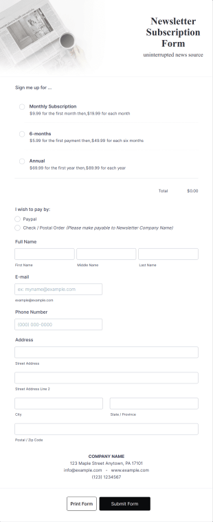 Newsletter Subscription Form Template