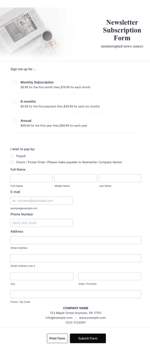 Newsletter Subscription Form Template