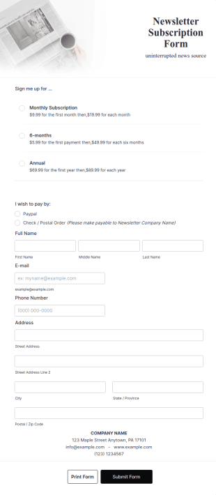 Newsletter Subscription Form Template