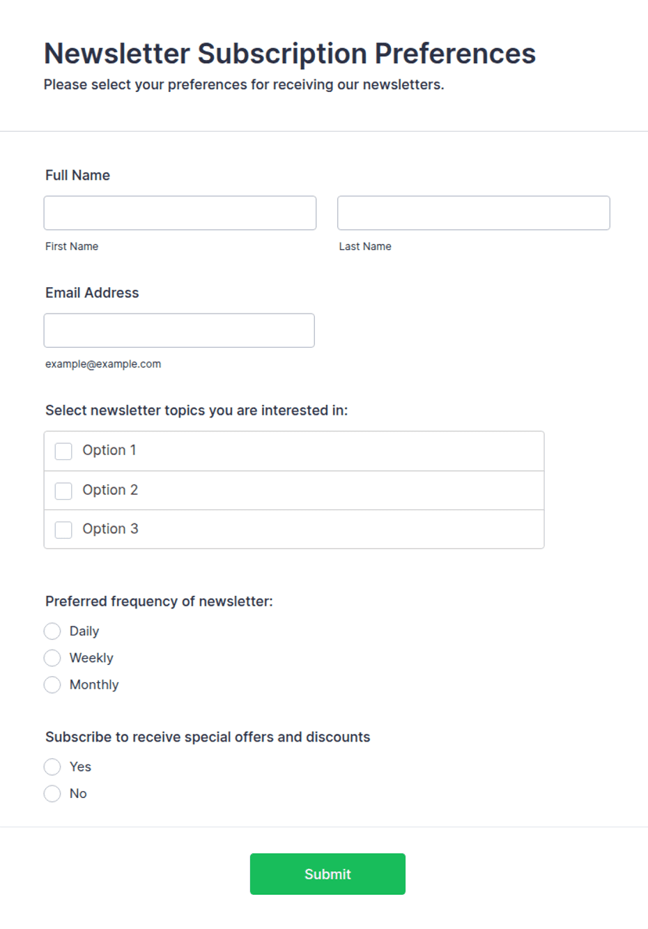 Image showcasing Newsletter Subscription Preferences Form Template | Jotform