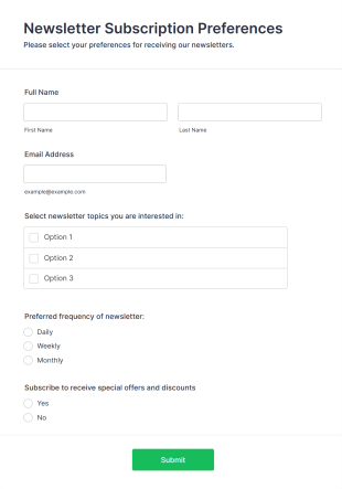 Newsletter Subscription Preferences Form Template