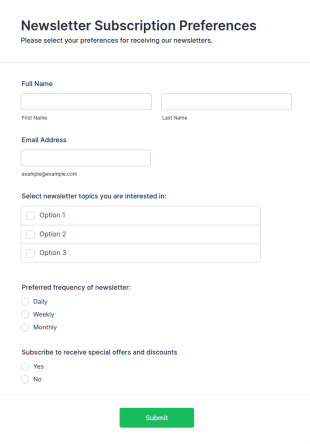 Newsletter Subscription Preferences Form Template