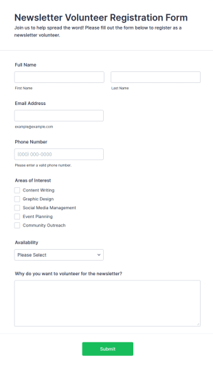 Newsletter Volunteer Registration Form Template