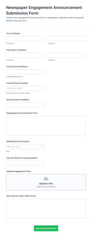 Newspaper Engagement Announcement Submission Form Template