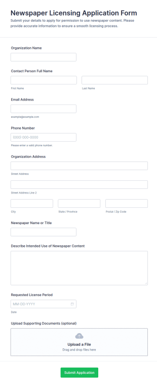 Newspaper Licensing Application Form Template