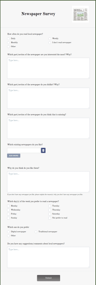 Newspaper Survey Form Template