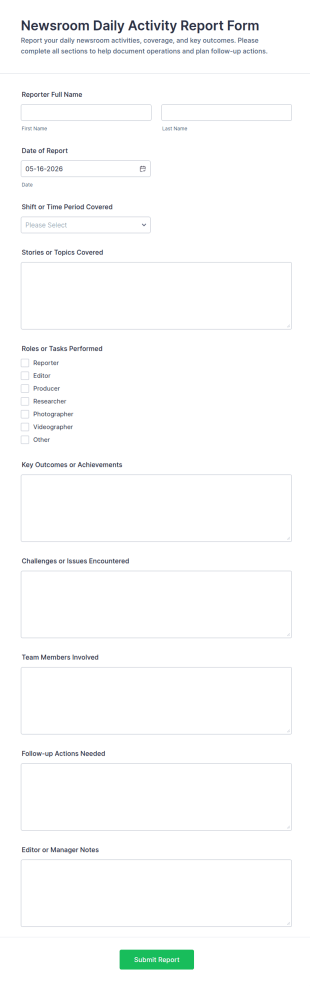 Newsroom Daily Activity Report Form Template