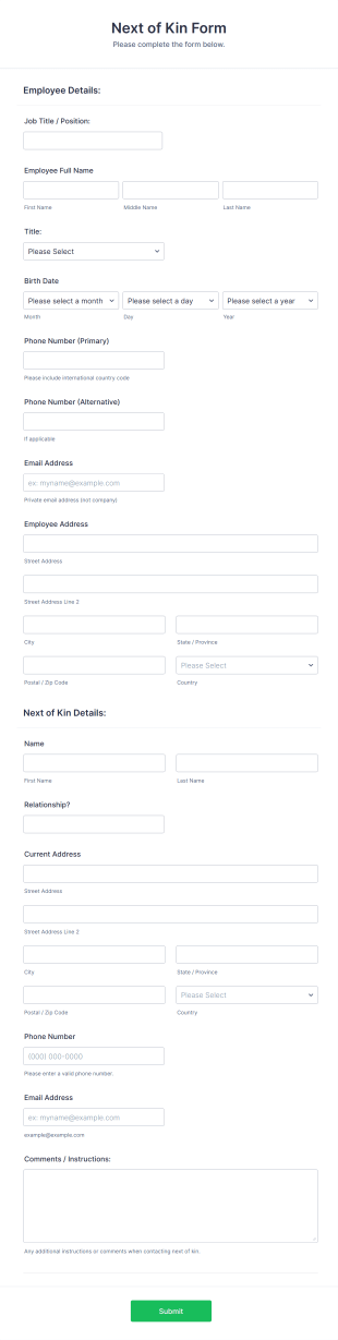 Next Of Kin Form Template