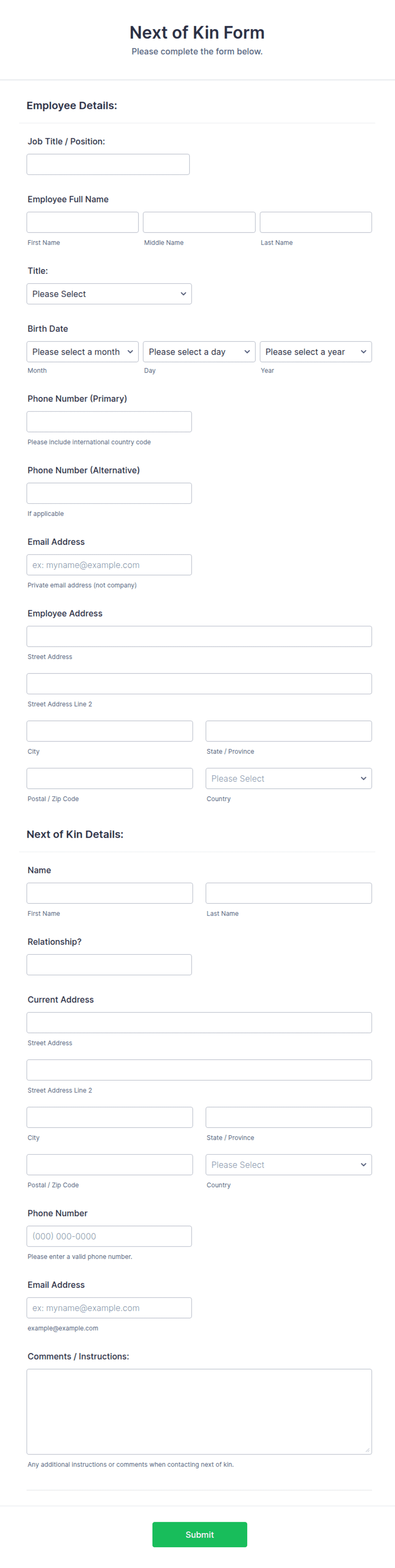 Next of Kin Form Template Jotform