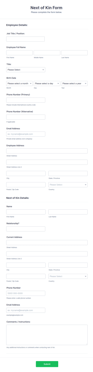 Next Of Kin Form Template