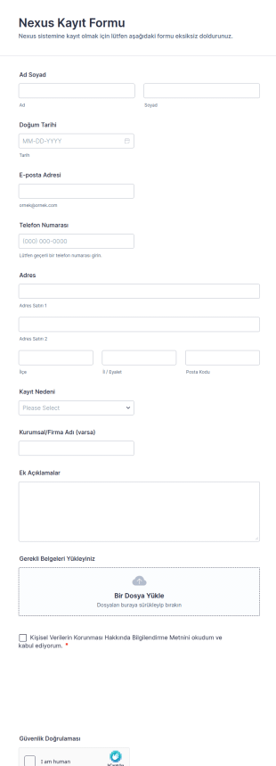 Nexus Kayıt Form Şablonu