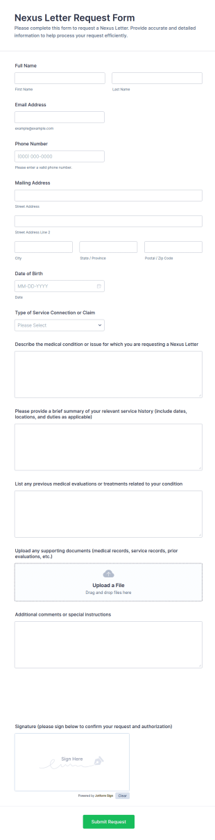 Nexus Letter Request Form Template