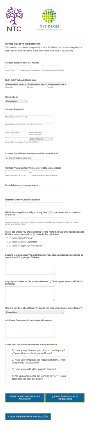 Nexus Registration Form English Spanish