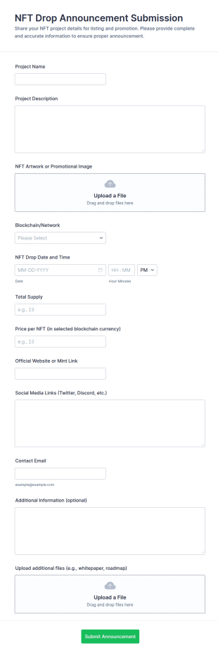NFT Drop Announcement Submission Form Template