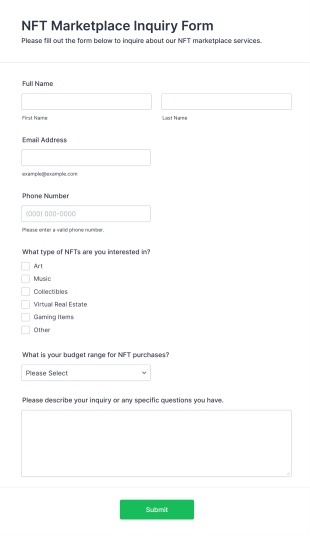 NFT Marketplace Inquiry Form Template