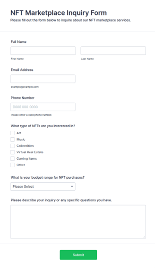 NFT Marketplace Inquiry Form Template